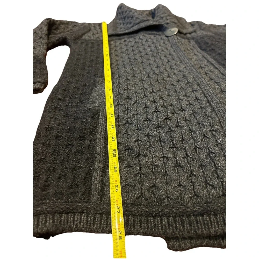 Vtg Inis Crafts Cable‎ Knit Cardigan Sweater Sz Small Gray Merino Wool Fisherman